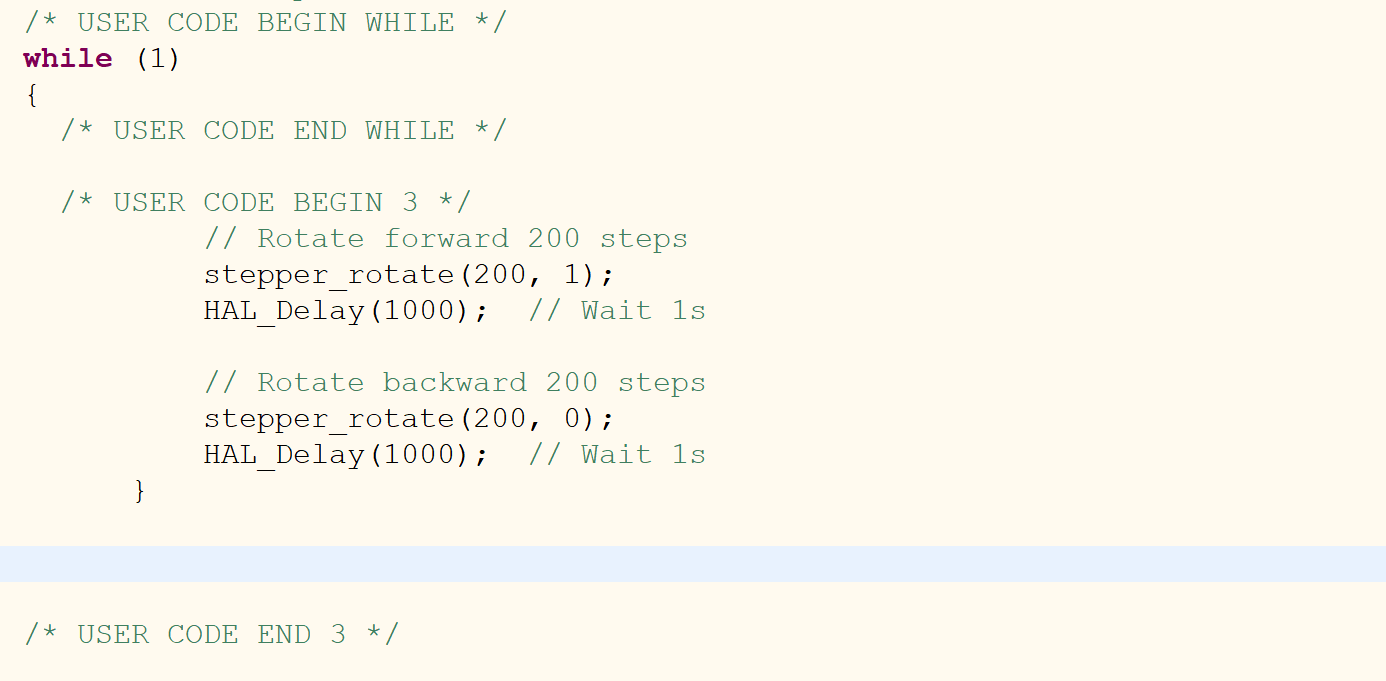 Stepper Motor While Loop Code